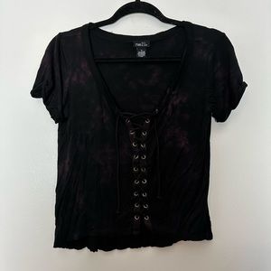 Sexy rue21 Acid Wash Lace-Up Blouse | Size Medium